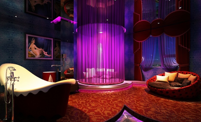 蓝紫色的宫廷风情侣酒店设计效果图方案