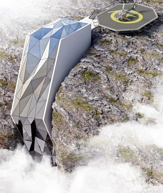 高山夹缝中的水晶酒店-阿尔卑斯悬崖酒店概念图