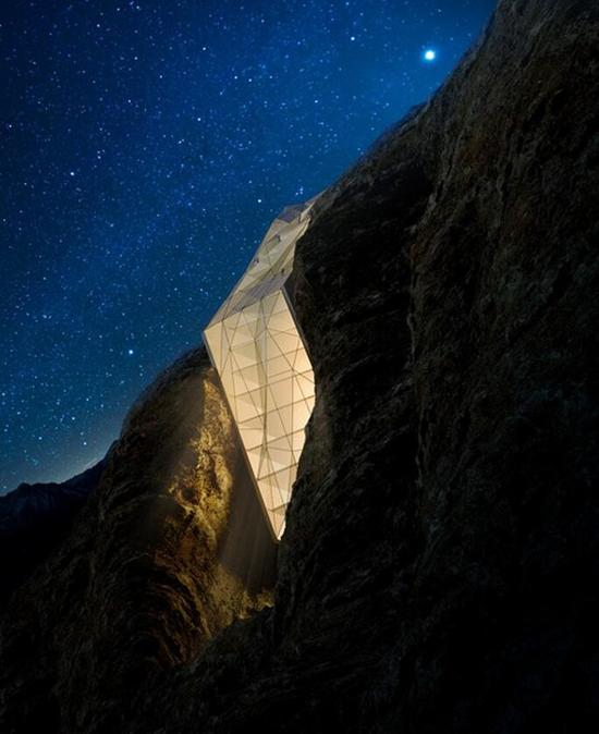 高山夹缝中的水晶酒店-阿尔卑斯悬崖酒店概念图