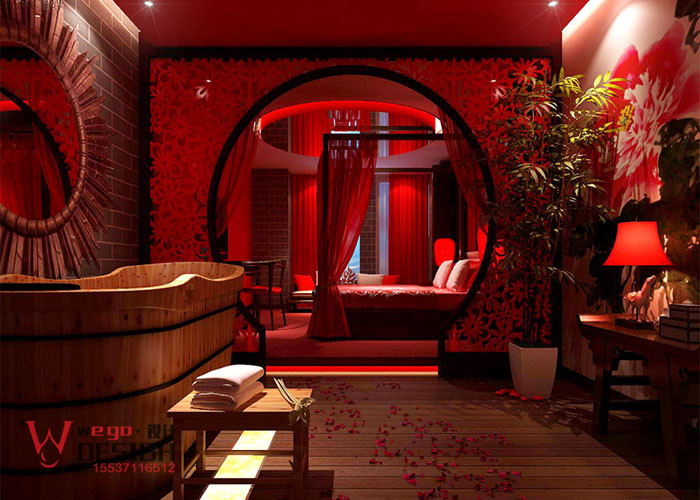 安徽天使之吻情侣主题酒店设计案例-天使的诱惑主题房